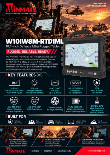 10.1" Intel&reg; Core&trade; i5-8265U Defence Ultra Rugged Tablet W10IW8M-RTD1ML