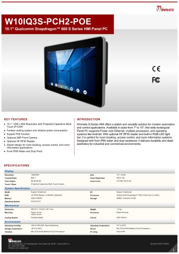 10.1" Qualcomm Snapdragon&trade; 660 S Series HMI Panel PCW10IQ3S-PCH2-POE