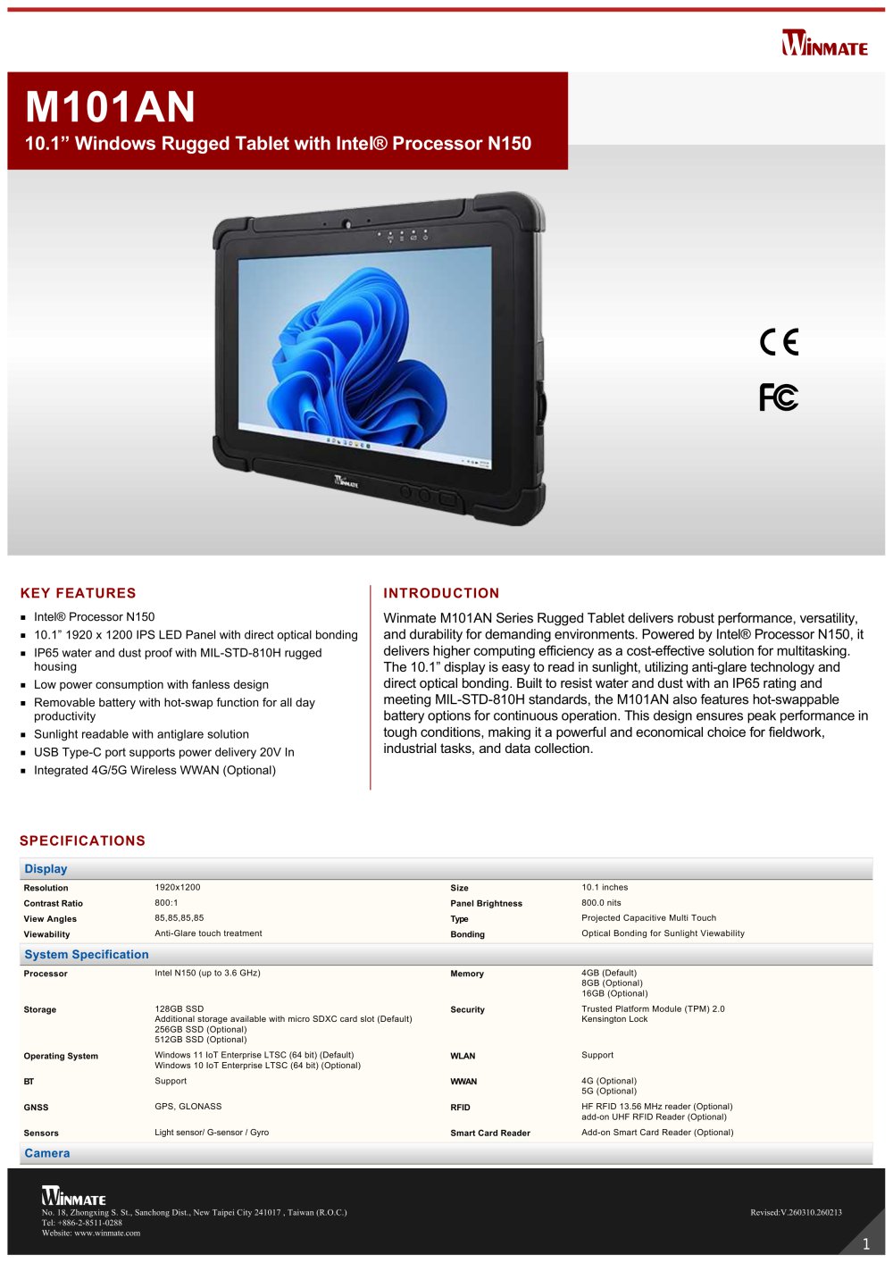 10.1&rdquo; Windows Rugged Tablet with Intel&reg; Processor N150 M101AN - Winmate, Inc.