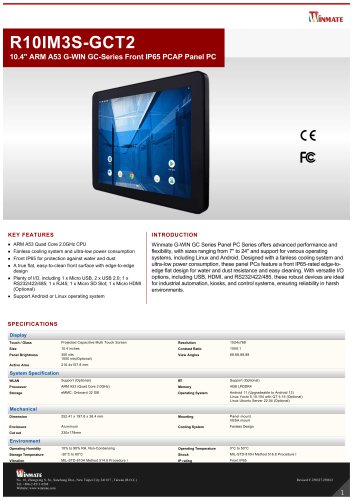 10.4" ARM A53 G-WIN GC-Series Front IP65 PCAP Panel PC R10IM3S-GCT2