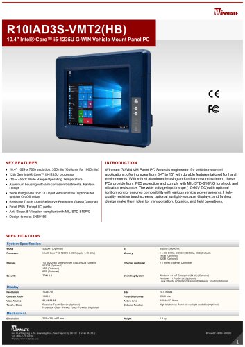 10.4&Prime; Intel&reg; Core&trade; i5-1235U G-WIN Vehicle Mount Panel PC R10IAD3S-VMT2(HB)