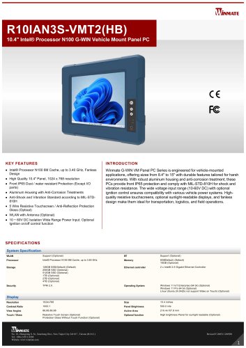 10.4" Intel&reg; Processor N100 G-WIN Vehicle Mount Panel PC R10IAN3S-VMT2(HB)