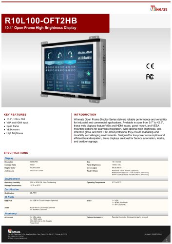 10.4&rdquo; Open Frame High Brightness Display R10L100-OFT2HB