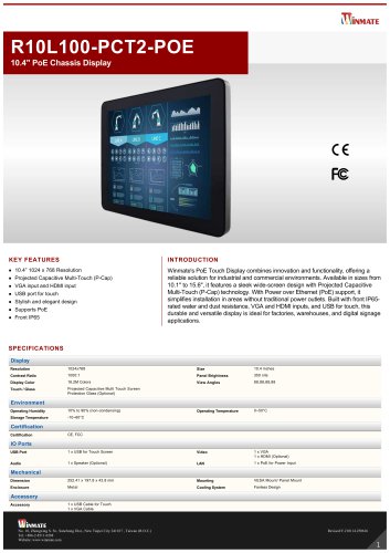 10.4" PoE Chassis Display R10L100PCT2POE