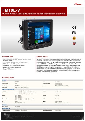 10.4inch Windows Vehicle Mounted Terminal with Intel&reg; Elkhart lake x6413E FM10E-V