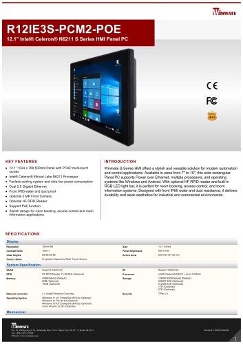 12.1" Intel&reg; Celeron&reg; N6211 S Series HMI Panel PC R12IE3S-PCM2-POE