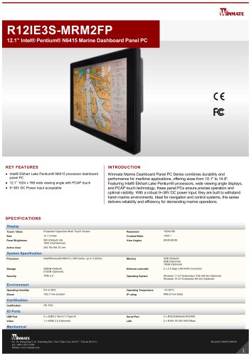 12.1&rdquo; Intel&reg; Pentium&reg; N6415 Marine Dashboard Panel PC R12IE3S-MRM2FP
