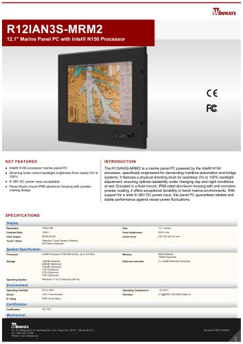 12.1" Marine Panel PC with Intel&reg; N150 Processor R12IAN3S-MRM2