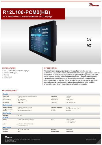 12.1" Multi-Touch Chassis Industrial LCD Displays R12L100-PCM2(HB)