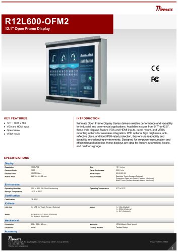 12.1&rdquo; Open Frame Display R12L600-OFM2