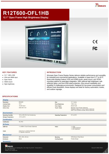 12.1&rdquo; Open Frame High Brightness Display R12T600-OFL1HB