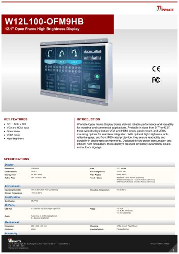 12.1&rdquo; Open Frame High Brightness Display W12L100-OFM9HB