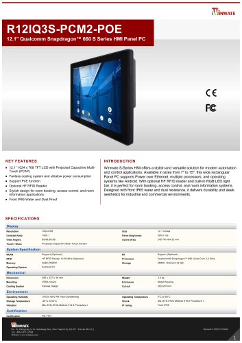  12.1" Qualcomm Snapdragon&trade; 660 S Series HMI Panel PC R12IQ3S-PCM2-POE