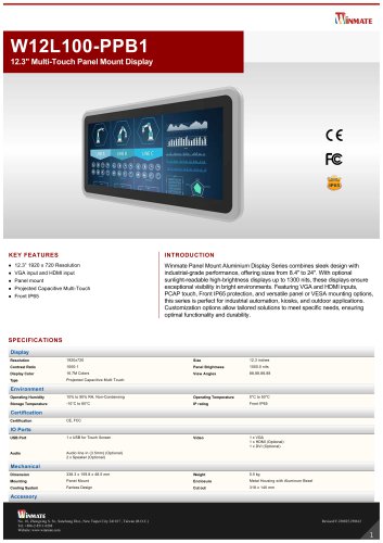 12.3" Multi-Touch Panel Mount Display W12L100-PPB1