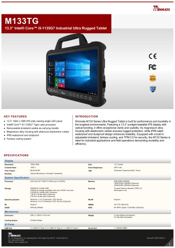13.3&rdquo; Intel&reg; Core&trade; i5-&shy;1135G7 Industrial Ultra Rugged Tablet M133TG