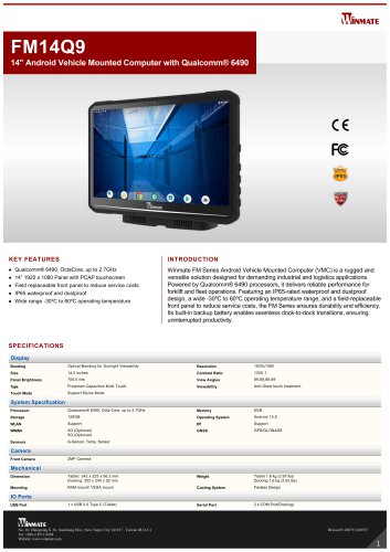 14" Android Vehicle Mounted Computer with Qualcomm&reg; 6490 FM14Q9