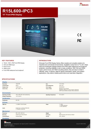 15" Front IP65 Display R15L600-IPC3