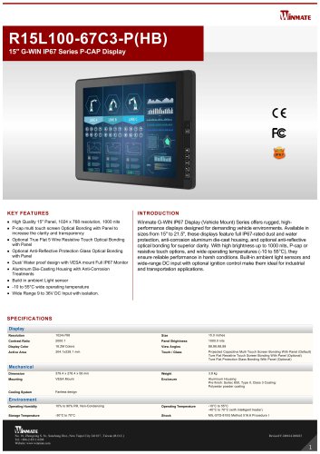 15&Prime; G-WIN IP67 Series P-CAP Display R15L100-67C3-P(HB)