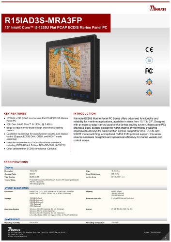15" Intel&reg; Core&trade; i5-1335U Flat PCAP ECDIS Marine Panel PC R15IAD3S-MRA3FP