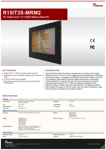 15" Intel&reg; Core&trade; i7-1165G7 Marine Panel PC R15IT3S-MRM2