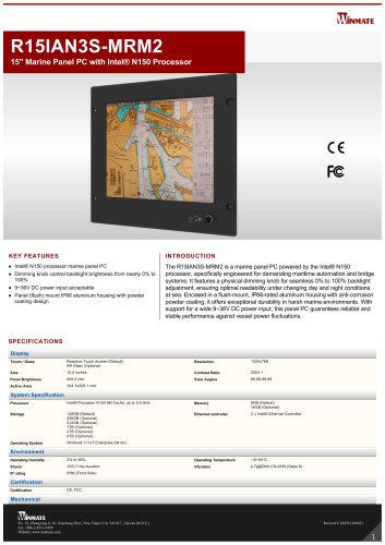 15" Marine Panel PC with Intel&reg; N150 Processor R15IAN3S-MRM2