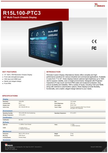 15" Multi-Touch Chassis Display R15L100-PTC3