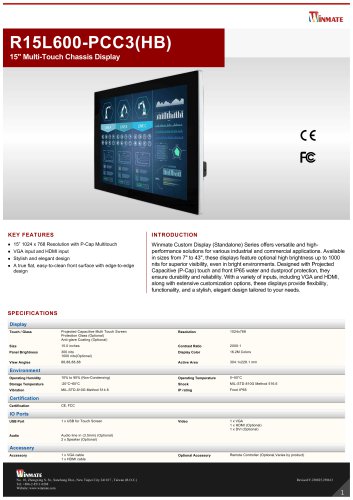 15" Multi-Touch Chassis Display R15L600-PCC3(HB)