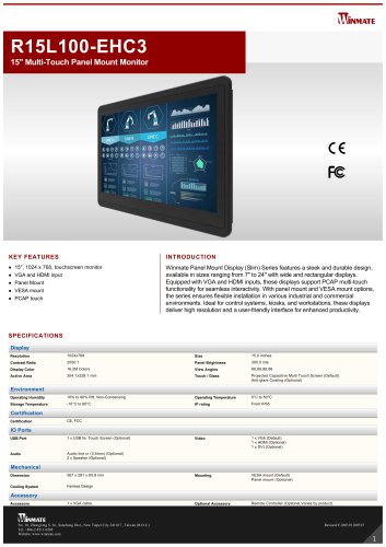 15" Multi-Touch Panel Mount Monitor R15L100-EHC3