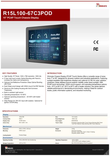 15" PCAP Touch Chassis Display R15L100-67C3POD