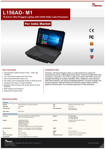 15.6-inch Ultra Rugged Laptop with Intel&reg; Alder Lake Processor L156AD- M1