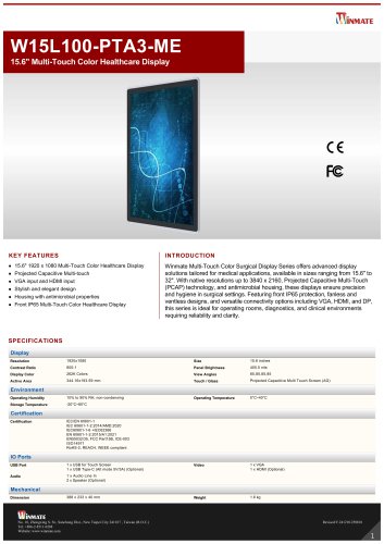 15.6" Multi-Touch Color Healthcare Display W15L100-PTA3-ME