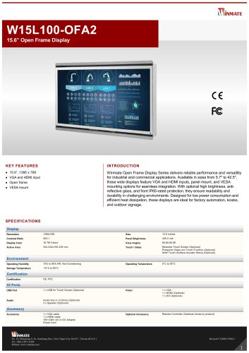 15.6&rdquo; Open Frame Display W15L100-OFA2