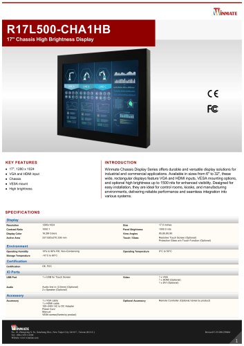 17" Chassis High Brightness Display R17L500-CHA1HB