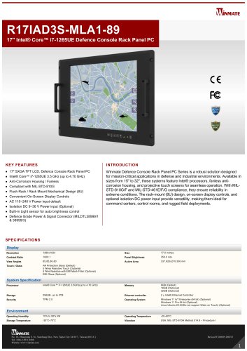 17" Intel&reg; Core&trade; i7-1265UE Defence Console Rack Panel PC R17IAD3S-MLA1-89