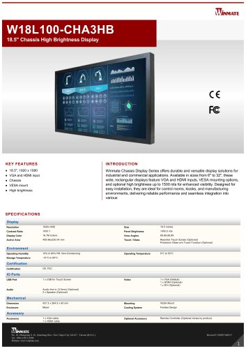 18.5" Chassis High Brightness Display W18L100-CHA3HB