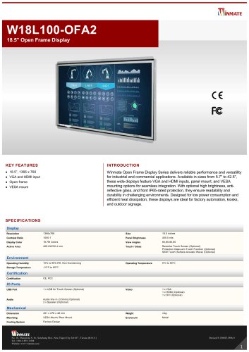 18.5&rdquo; Open Frame Display W18L100-OFA2