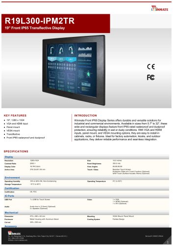 19" Front IP65 Transflective Display R19L300-IPM2TR 