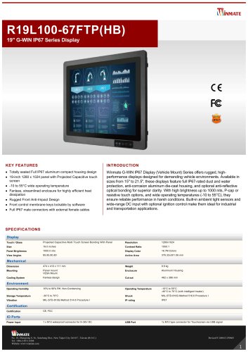 19" G-WIN IP67 Series Display R19L100-67FTP(HB)