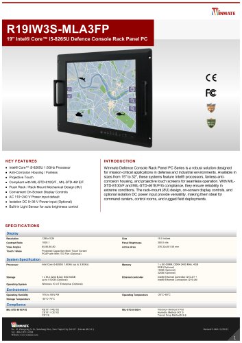 19" Intel&reg; Core&trade; i5-8265U Defence Console Rack Panel PC R19IW3S-MLA3FP