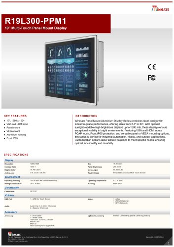 19&rdquo; Multi-Touch Panel Mount Display R19L300-PPM1