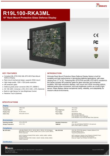 19" Rack Mount Protective Glass Defence Display R19L100-RKA3ML