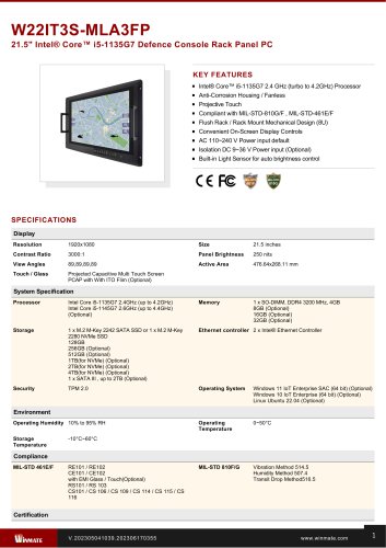 21.5" Intel® Core™ i5­1135G7 Defence Console Rack Panel PC