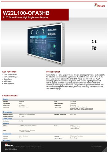 21.5&rdquo; Open Frame High Brightness Display W22L100-OFA3HB