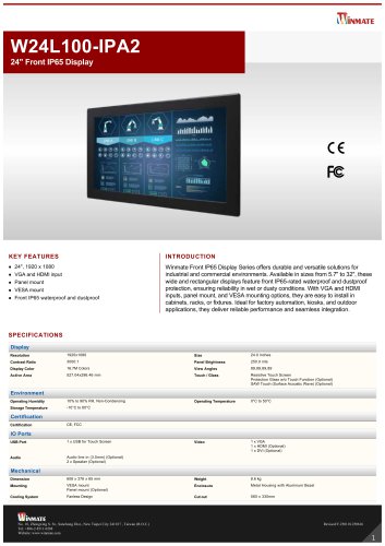 24" Front IP65 Display  W24L100-IPA2 