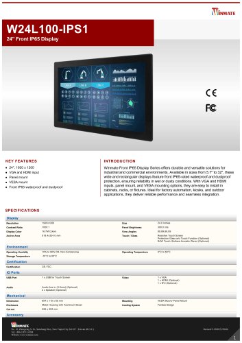 24" Front IP65 Display  W24L100-IPS1