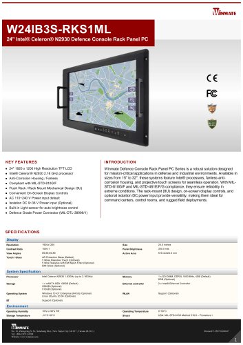 24" Intel&reg; Celeron&reg; N2930 Defence Console Rack Panel PC W24IB3S-RKS1ML