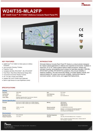 24" Intel&reg; Core&trade; i5-1135G7 Defence Console Rack Panel PC W24IT3S-MLA2FP