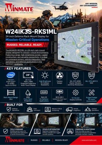 24" Intel&reg; Core&trade; i5-7200U Defence Console Rack Panel PCs W24IK3S-RKS1ML