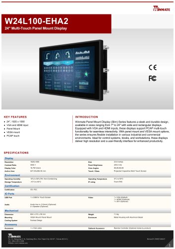 24" Multi-Touch Panel Mount Display W24L100-EHA2