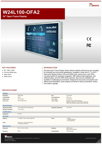 24&rdquo; Open Frame Display W24L100-OFA2
